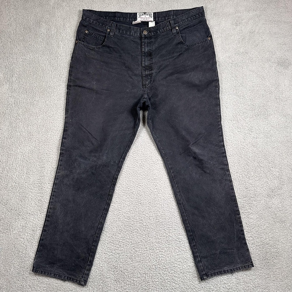 Schaefer Jeans Mens 38x30 Black Denim Made In USA Western Ranchwear Distressed